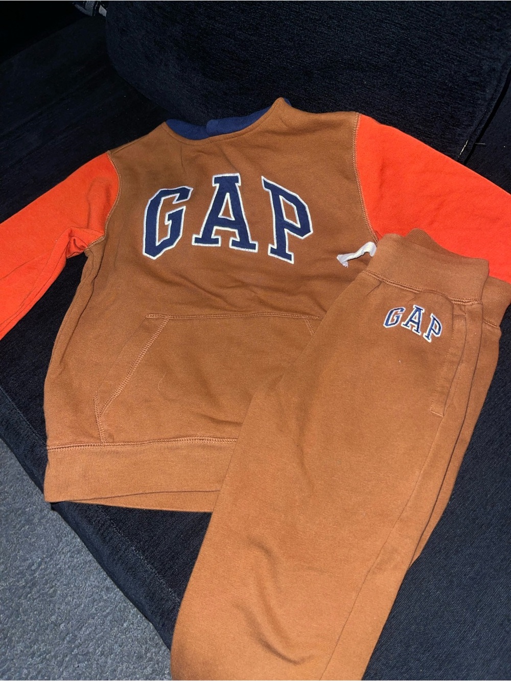 GAP Kids Brown Sweatshirt & Orange Sleeve Jogger Set